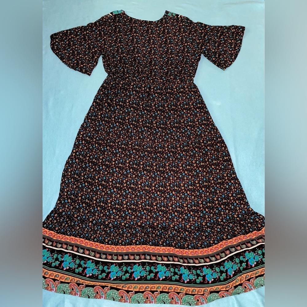 PRETTYGARDEN floral ditzy maxi dress short flutter sleeves v-neck NEW size XL - Picture 3 of 9